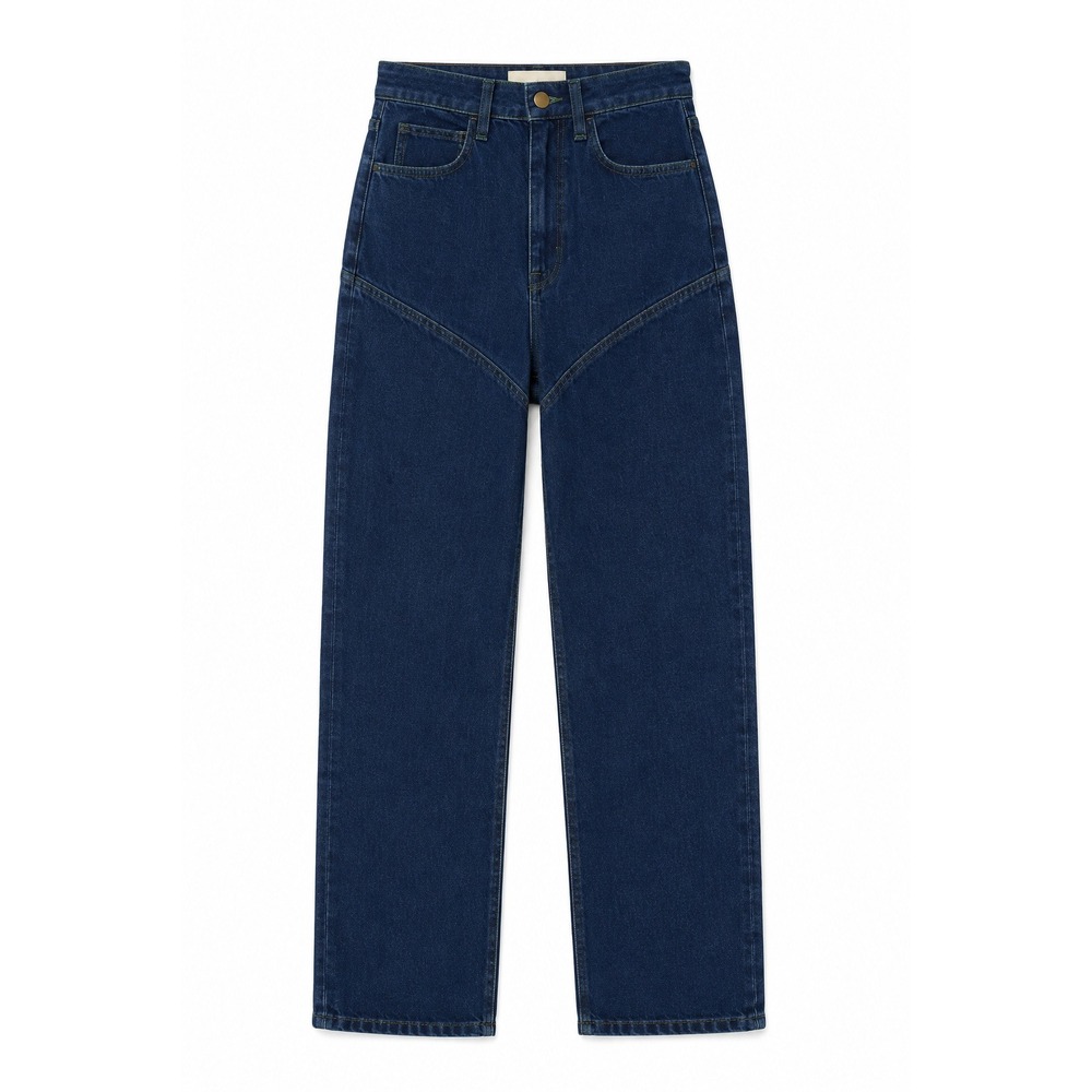 Triarchy High Rise Straight Leg Jeans Indigo Organic Cotton Size 24 Western Yoke